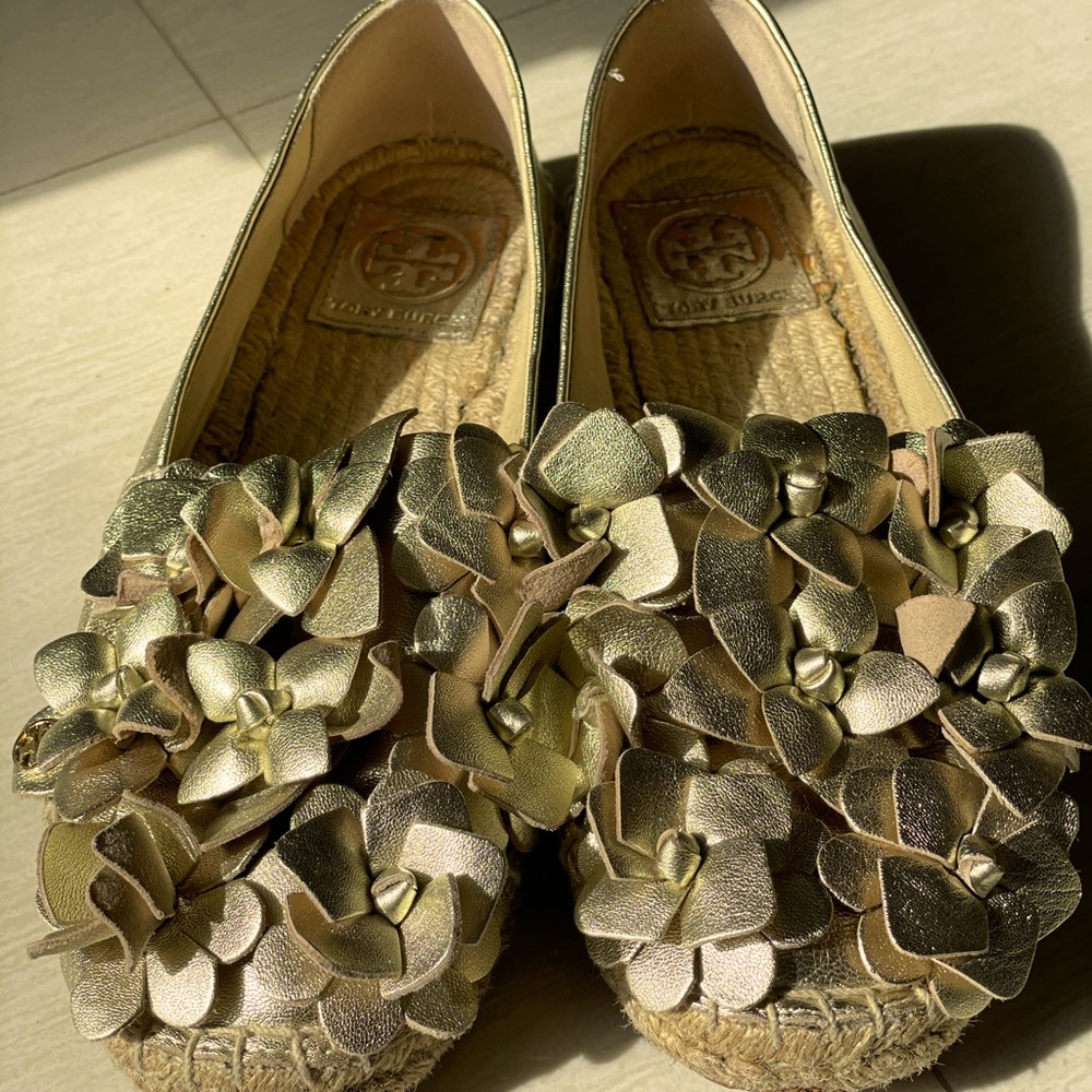 Tory Burch Gold Floral Espadrilles